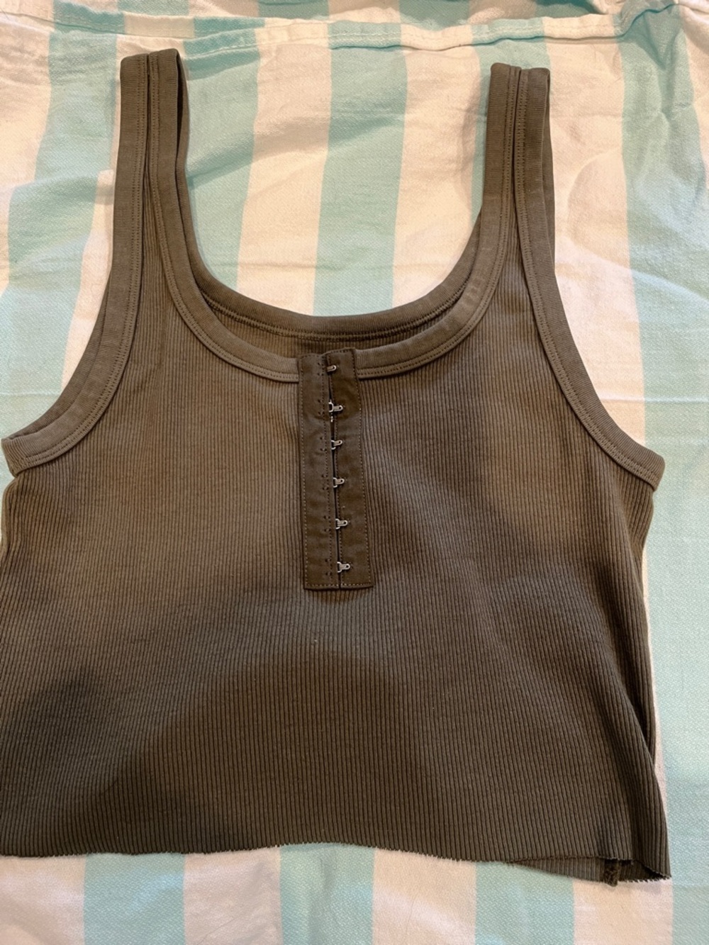aerie Olive Ribbed Hook-Front Tank
